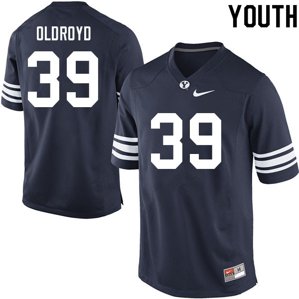 Youth #39 Jake Oldroyd BYU Cougars College Football Jerseys Sale-Navy